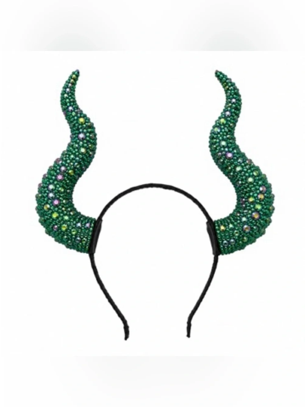 Emerald Green Flame Iridescent Rhinestone Gothic Horns Headband New